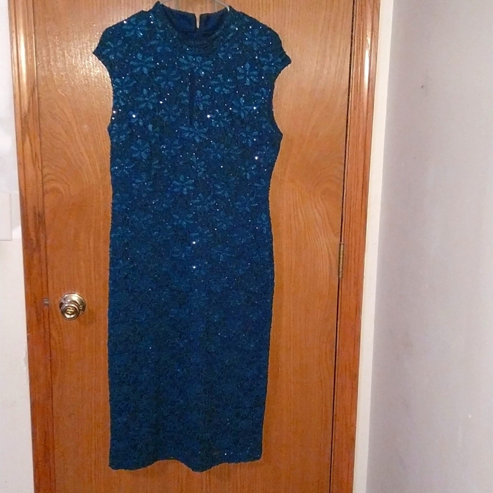 Turquoise Keyhole Sequin Dress Sz 14